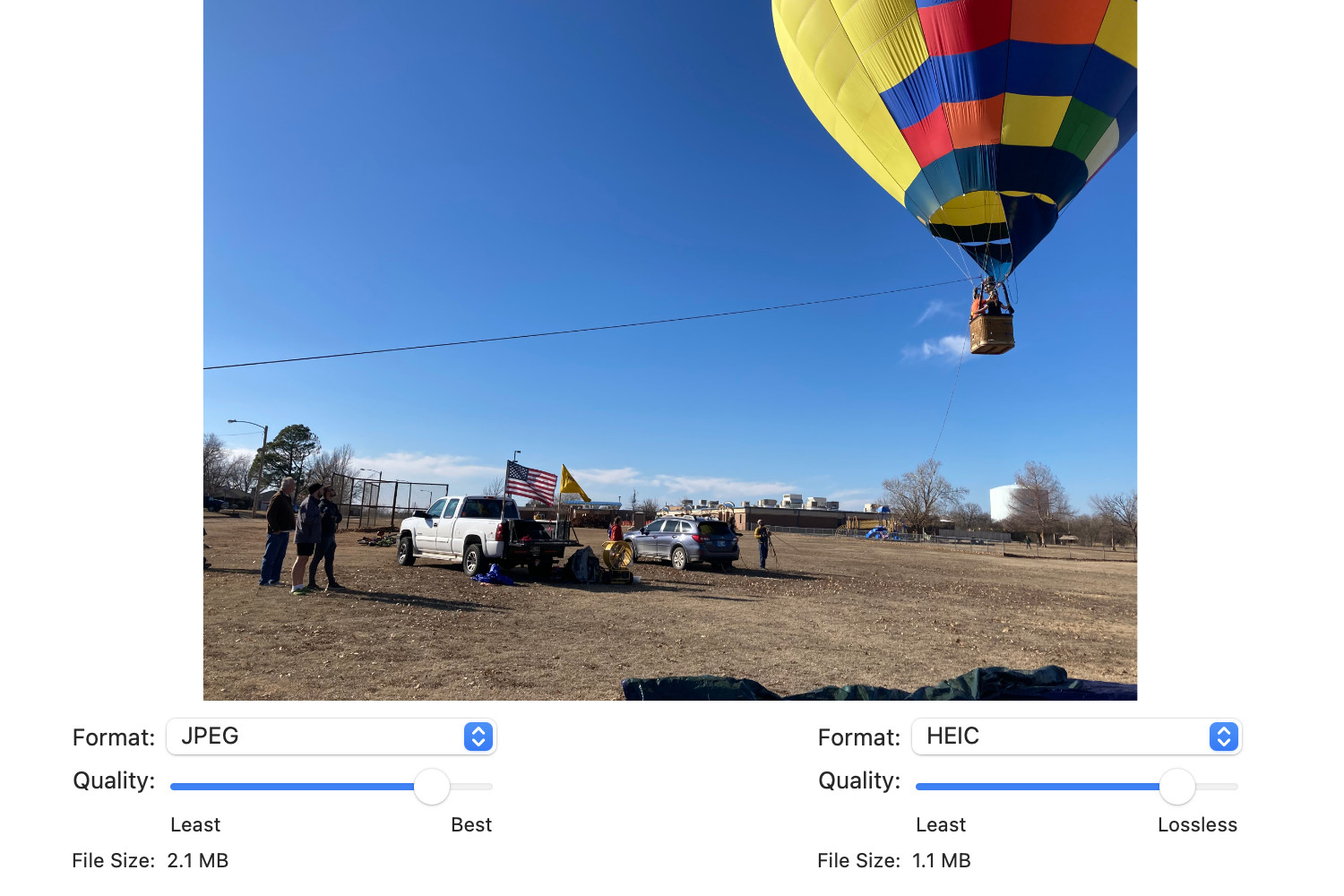 JPEG vs HEIC: An image of a hot air balloon launch.