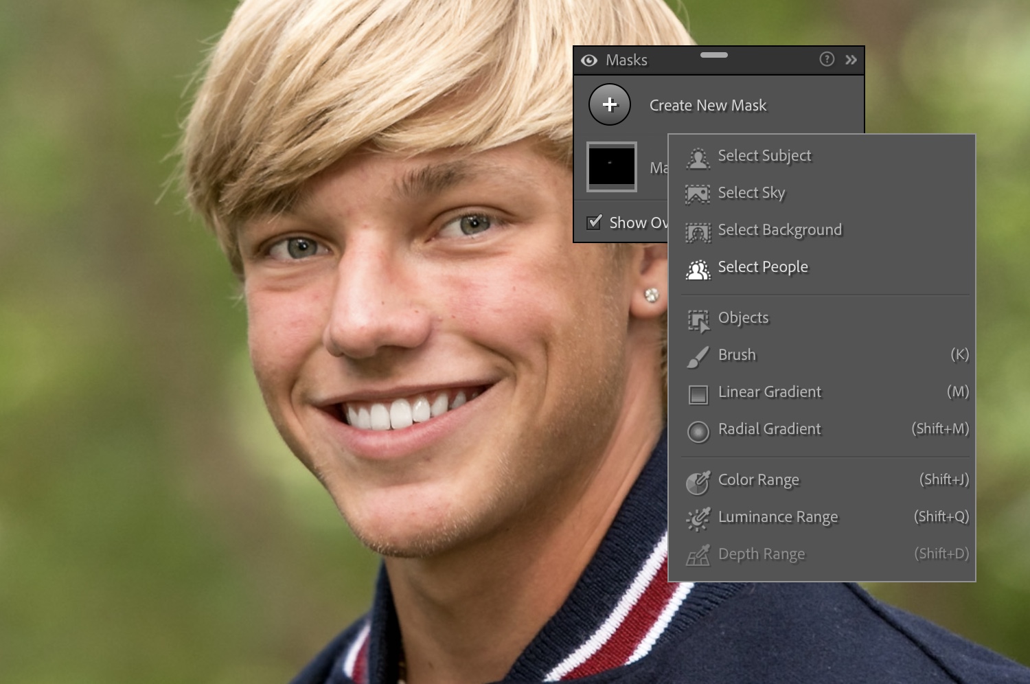 Lightroom AI: Screenshot showing that another mask can be added to a single image.