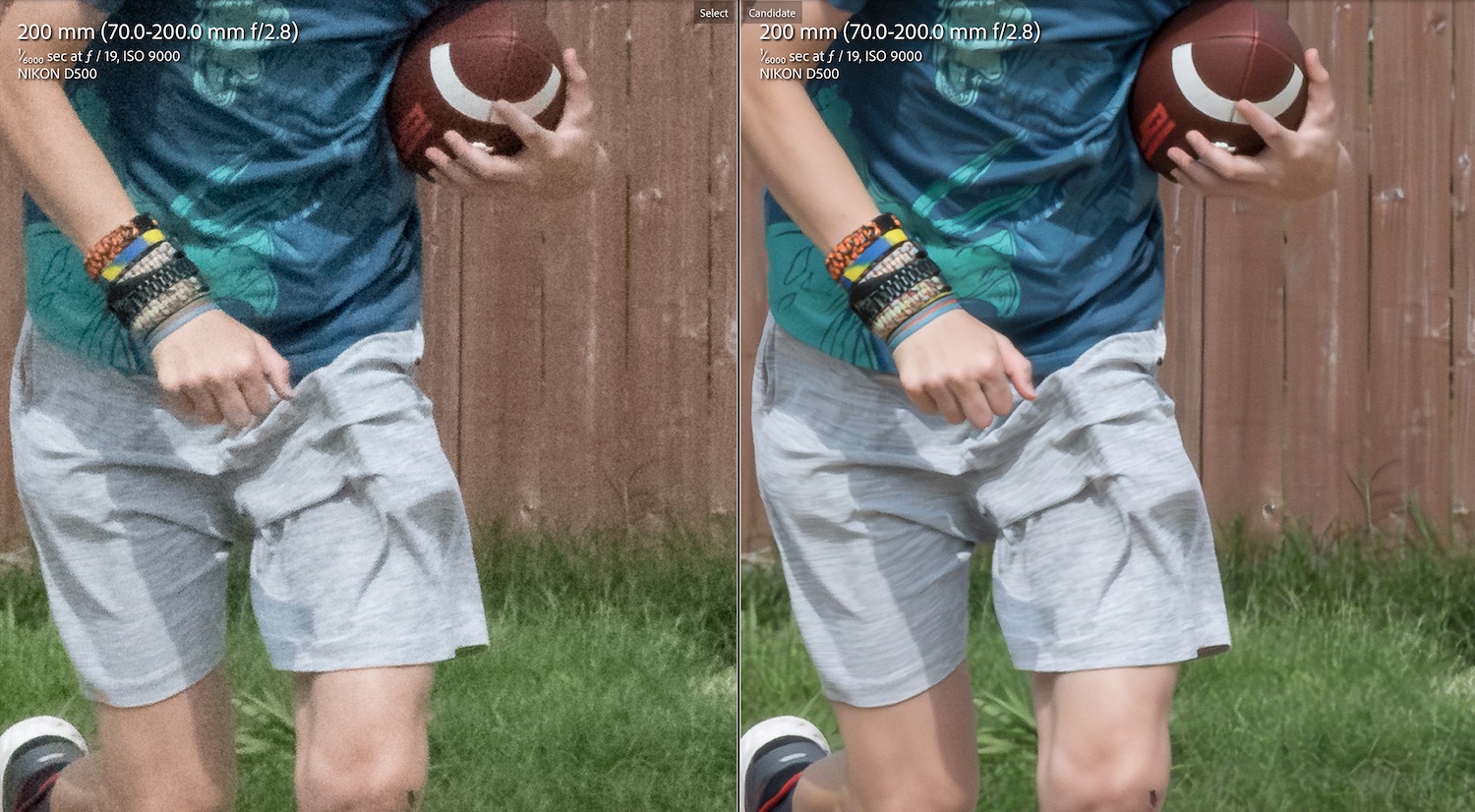 Lightroom's AI-Powered Denoise Feature: close-up of a boy holding a football