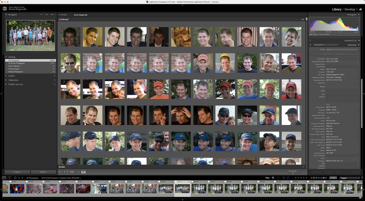 Lightroom vs. Lightroom Classic: The facial recognition interface of Lightroom Classic.