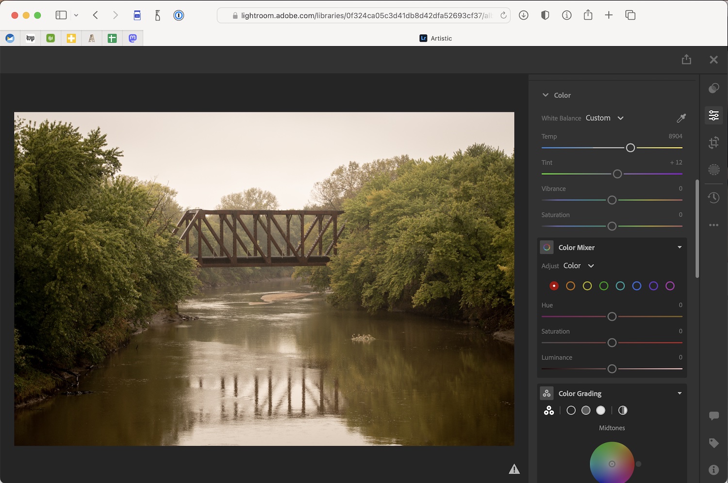 Lightroom vs. Lightroom Classic: The editing interface of Lightroom, accessed in a web browser.