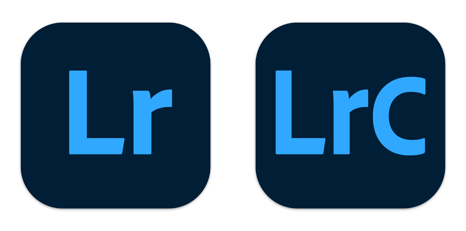 Lightroom vs. Lightroom Classic: logos of each program side by side.